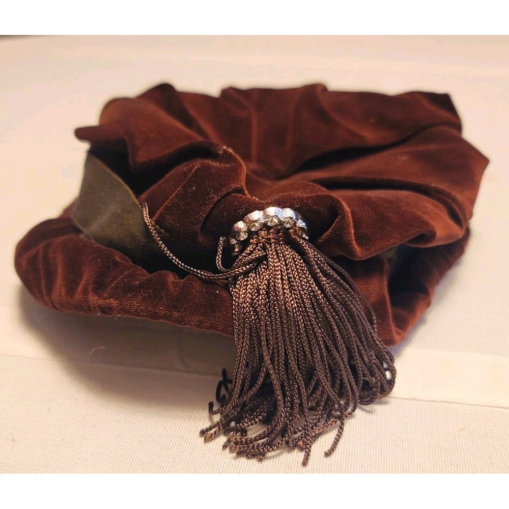 Vintage 1940s Brown Velvet Tilt Hat Rhinestone Tassel Draped Cocktail Hat
